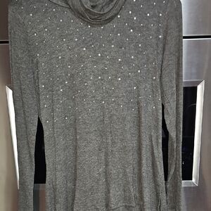 Belldini Charcoal Cowl Neck Sweater with Embellishments